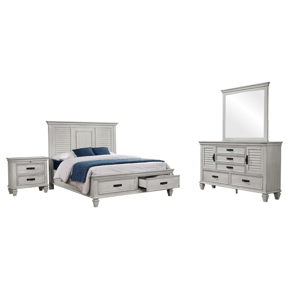 Juego de dormitorio Franco California King de 4 piezas en blanco desgastado
