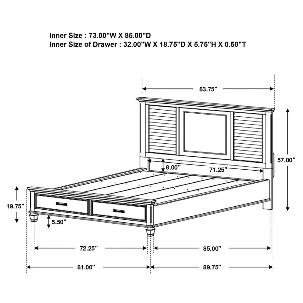 Juego de dormitorio Franco California King de 4 piezas en blanco desgastado