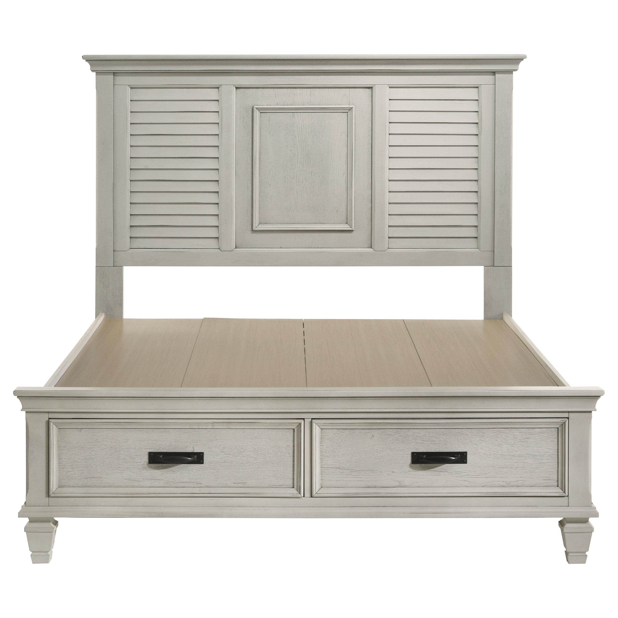 Franco Wood Queen Storage Panel Bed Distressed White
