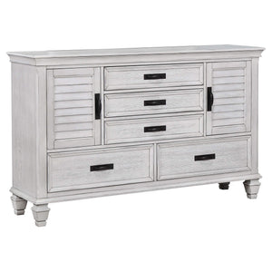 Juego de dormitorio Franco California King de 4 piezas en blanco desgastado