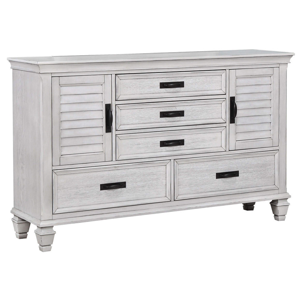 Juego de dormitorio Franco California King de 5 piezas en blanco desgastado