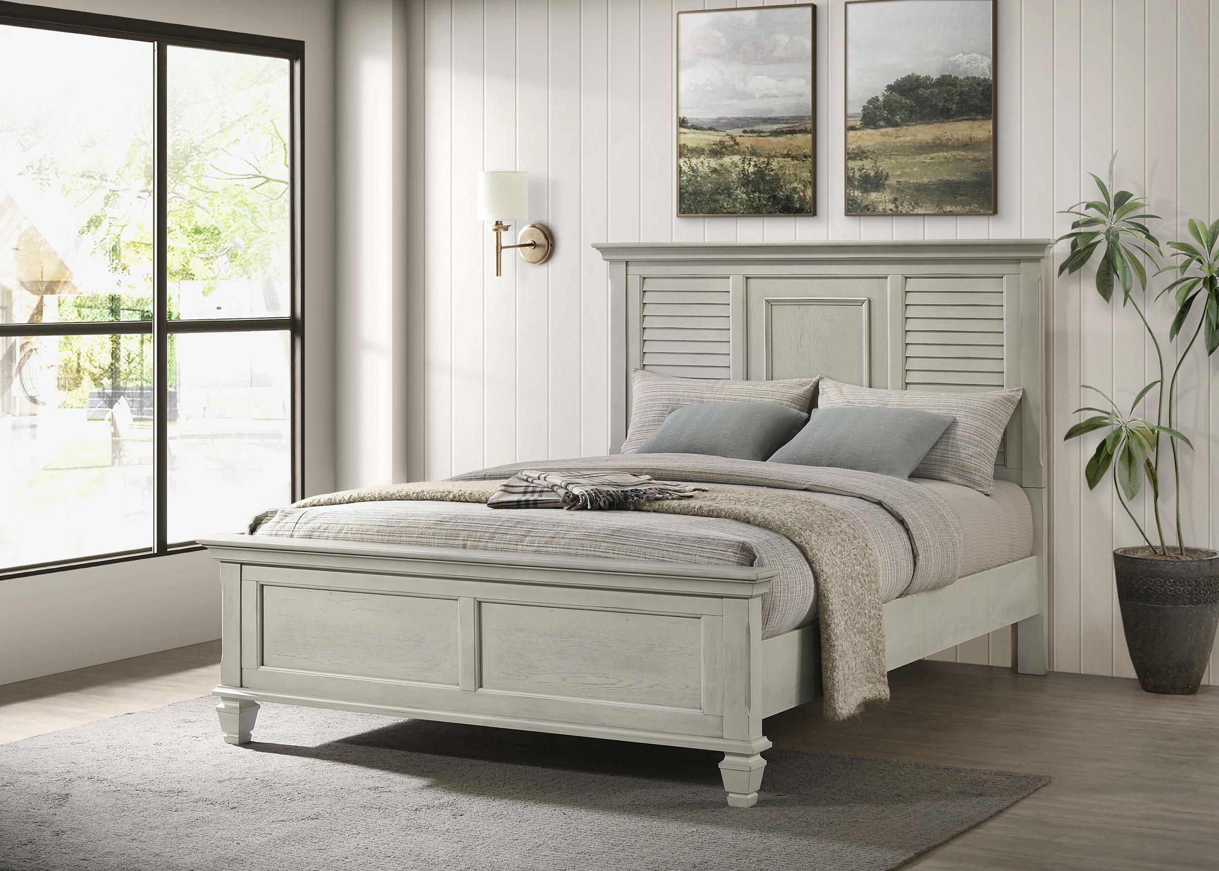 Franco Wood Queen Panel Bed Distressed White
