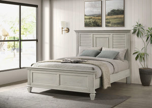 Cama Queen con paneles de madera Franco en blanco desgastado