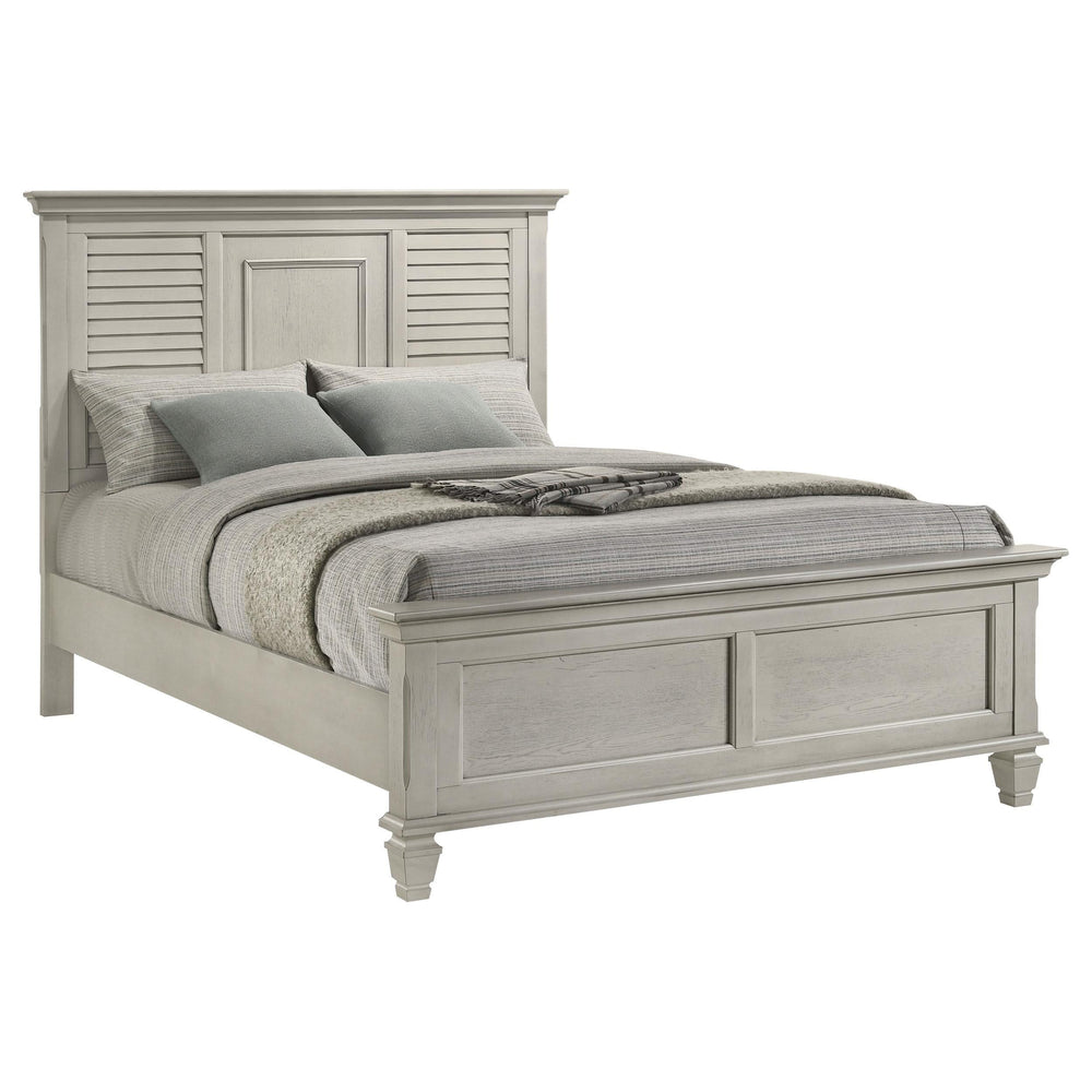 Cama Queen con paneles de madera Franco en blanco desgastado