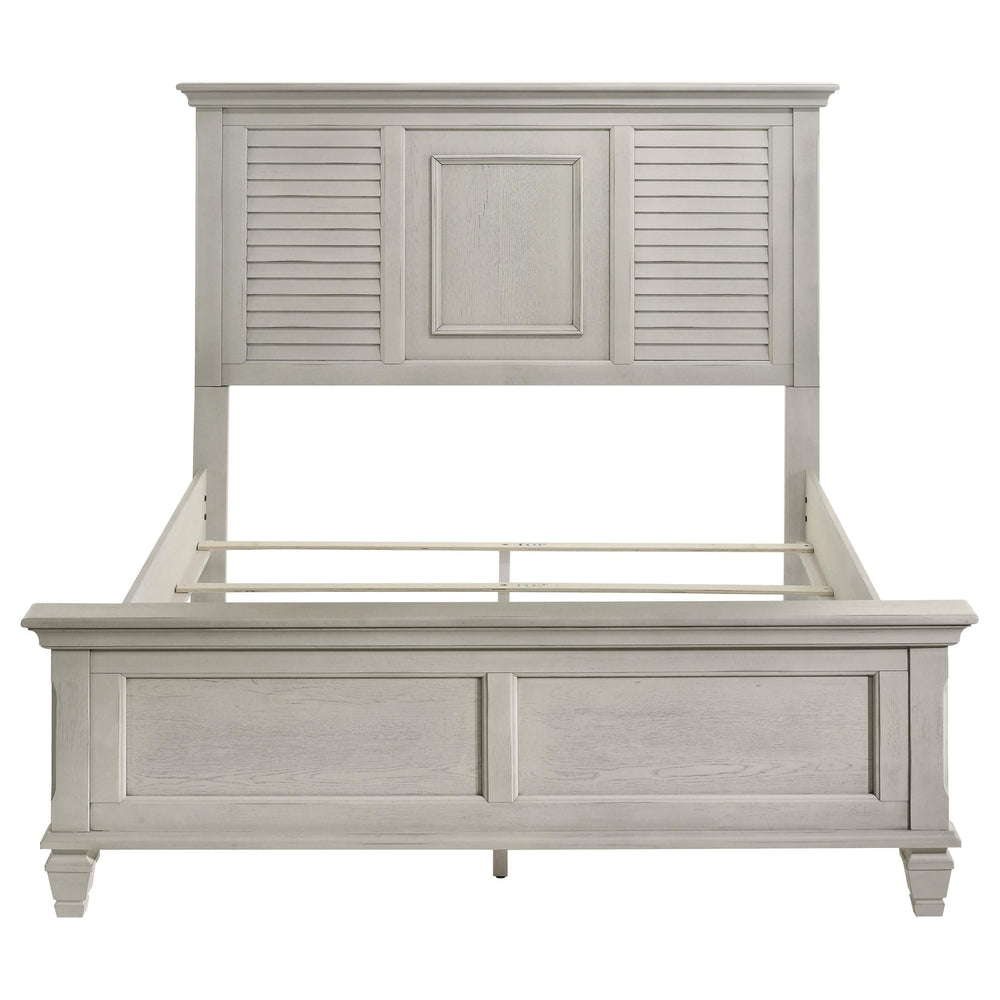 Cama Queen con paneles de madera Franco en blanco desgastado