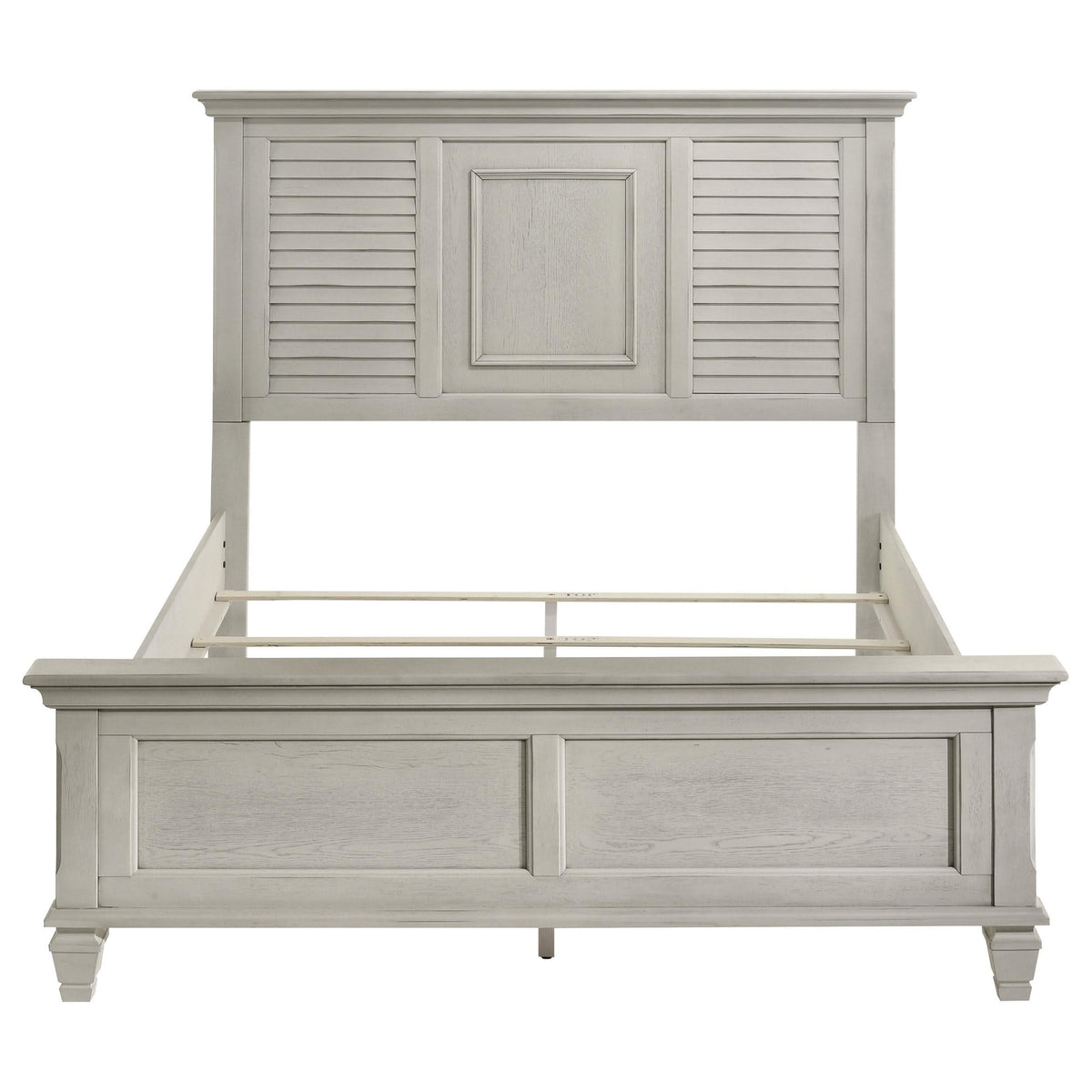 Cama Queen con paneles de madera Franco en blanco desgastado