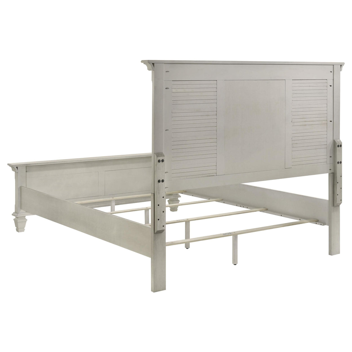 Cama Queen con paneles de madera Franco en blanco desgastado