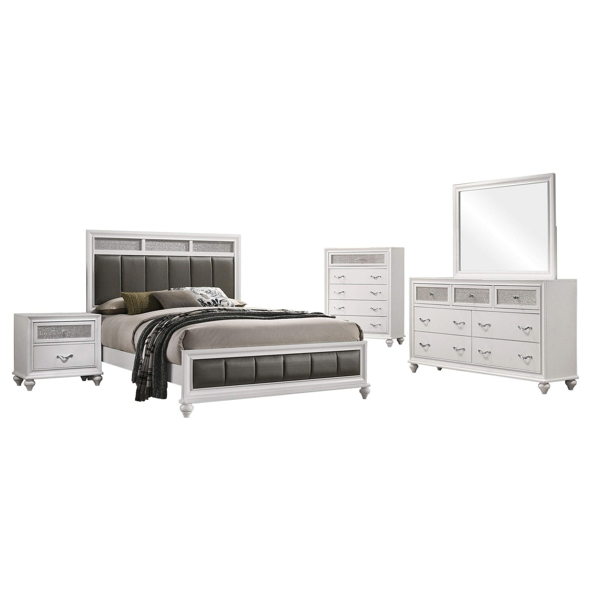 Juego de dormitorio Barzini Eastern King de 5 piezas, blanco