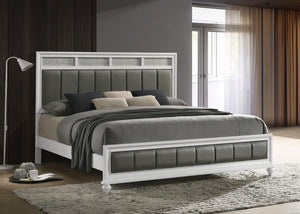 Cama King con paneles de madera Barzini Eastern, color blanco