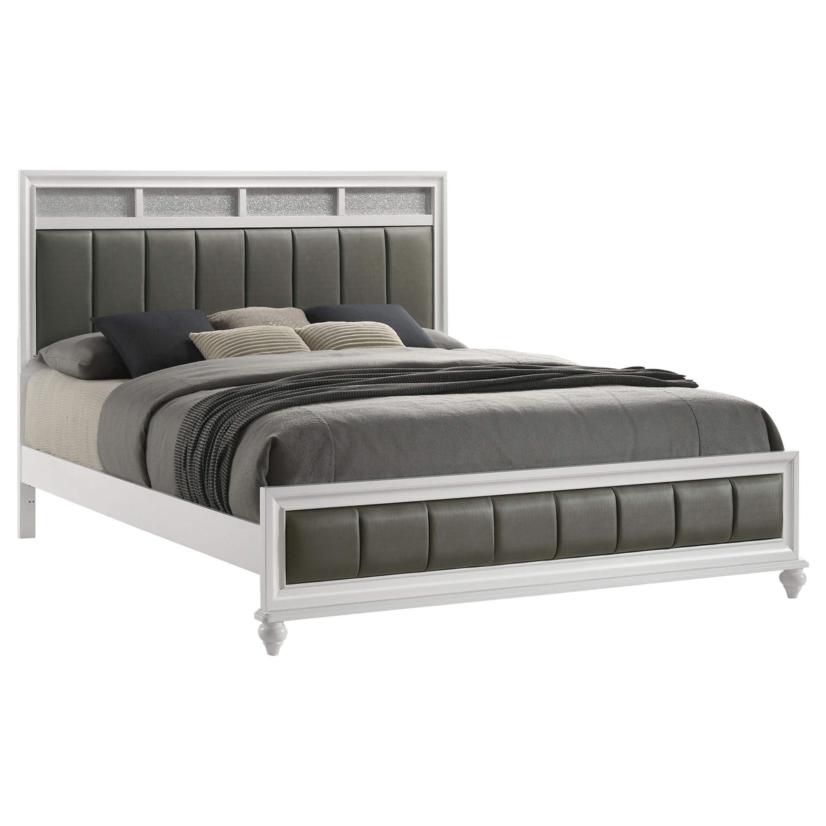 Cama King con paneles de madera Barzini Eastern, color blanco