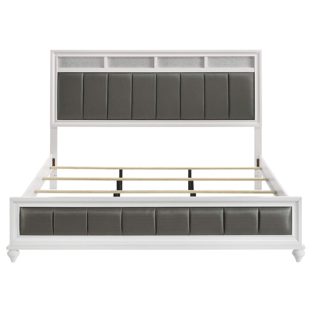 Cama King con paneles de madera Barzini Eastern, color blanco