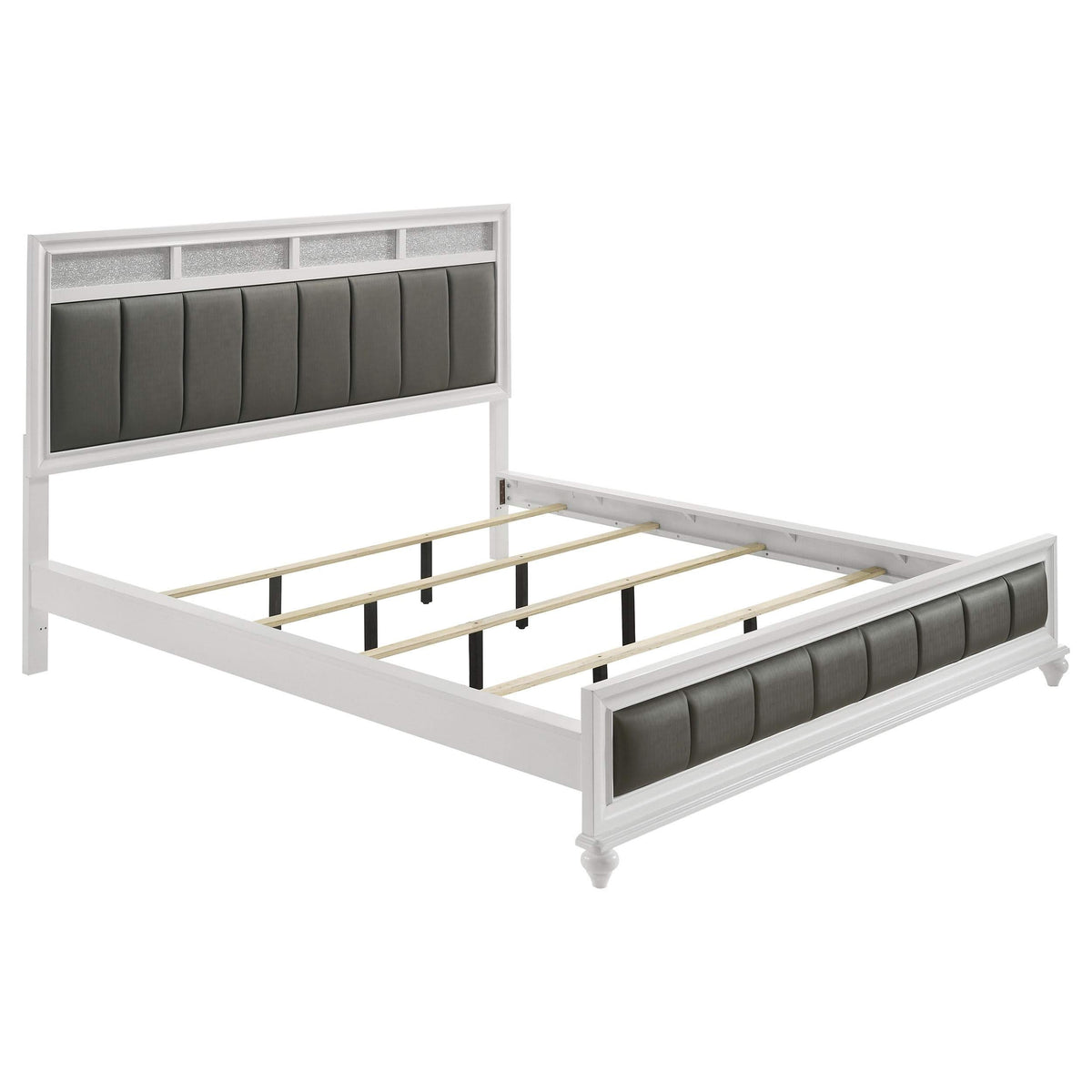 Cama California King con paneles de madera Barzini, color blanco