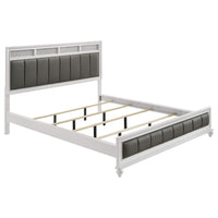 Cama California King con paneles de madera Barzini, color blanco