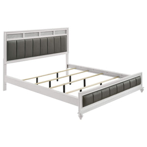 Cama California King con paneles de madera Barzini, color blanco