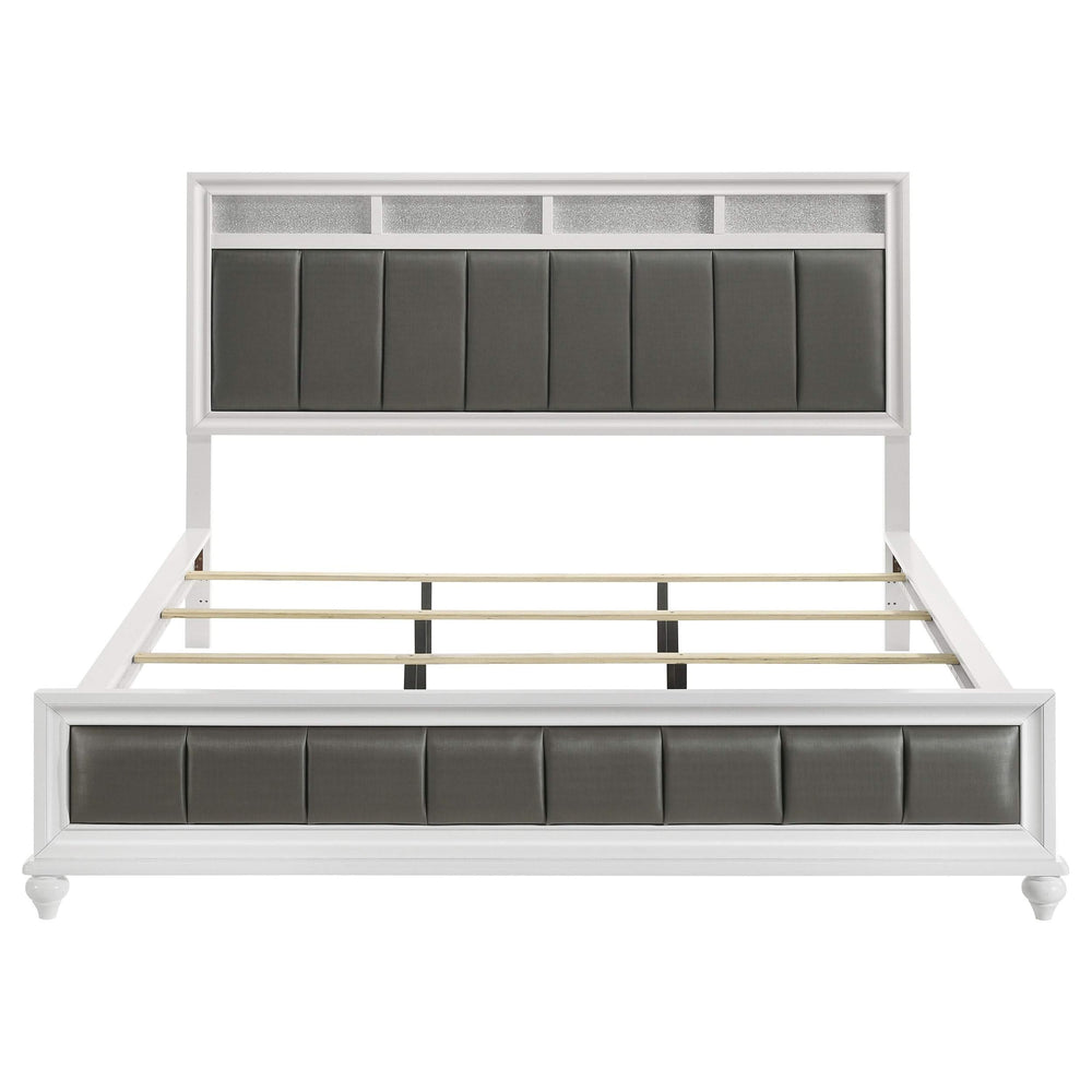 Cama California King con paneles de madera Barzini, color blanco