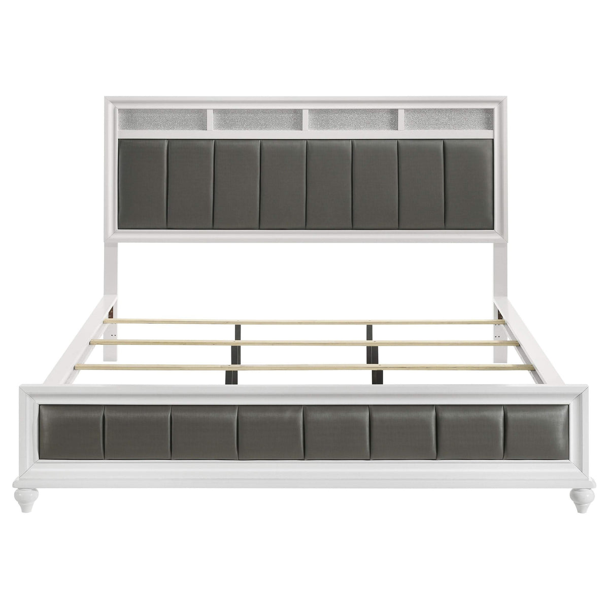 Cama California King con paneles de madera Barzini, color blanco