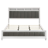 Cama California King con paneles de madera Barzini, color blanco