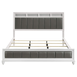 Cama California King con paneles de madera Barzini, color blanco