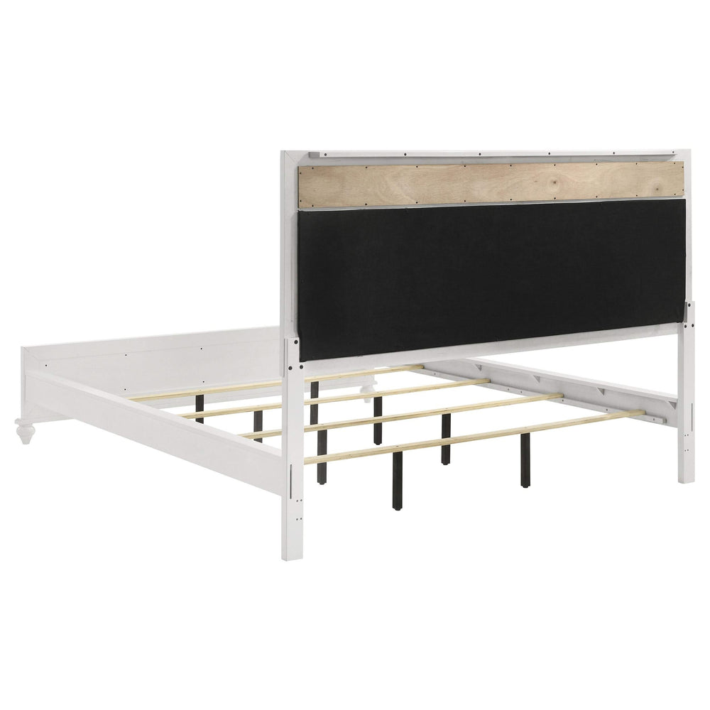 Cama California King con paneles de madera Barzini, color blanco