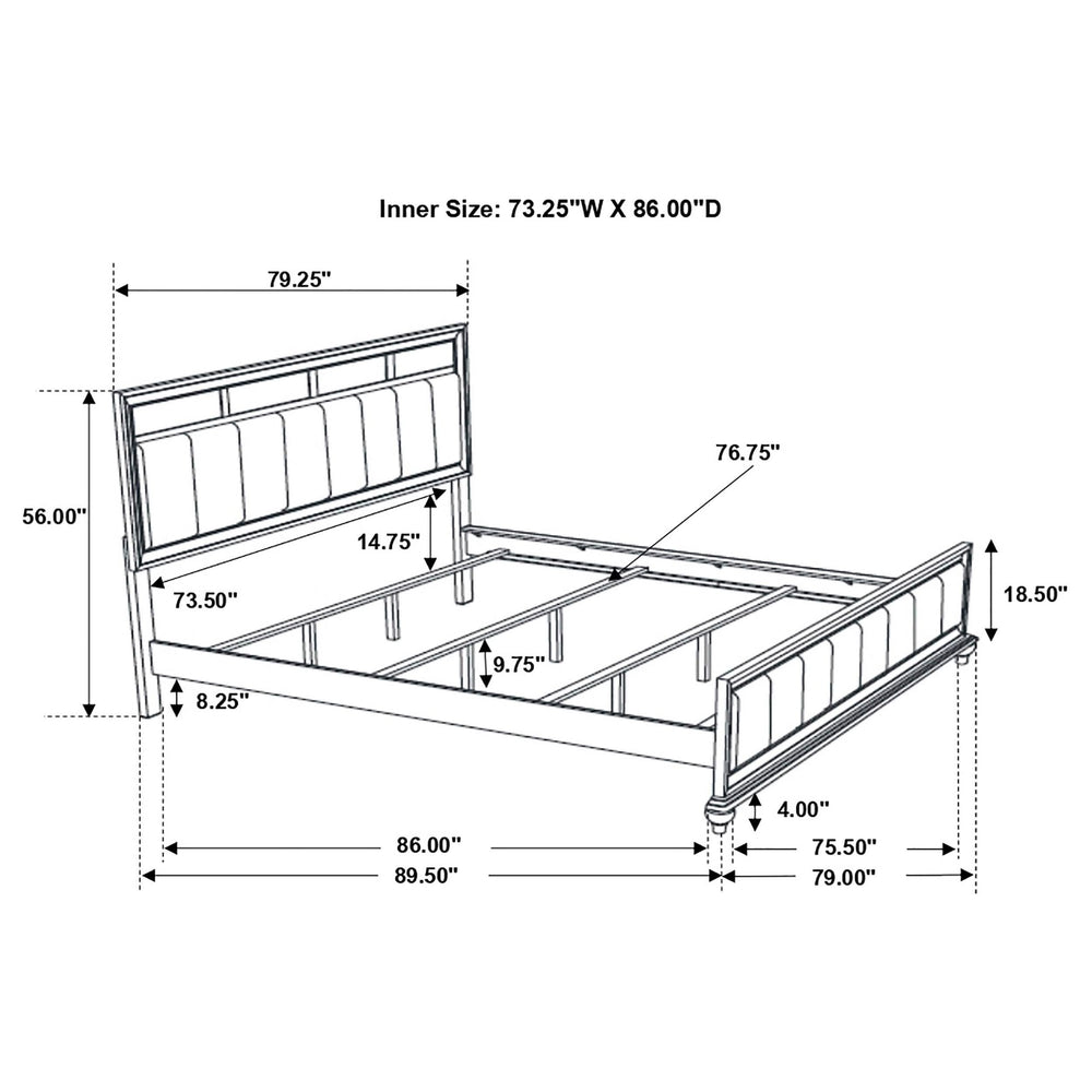 Cama California King con paneles de madera Barzini, color blanco