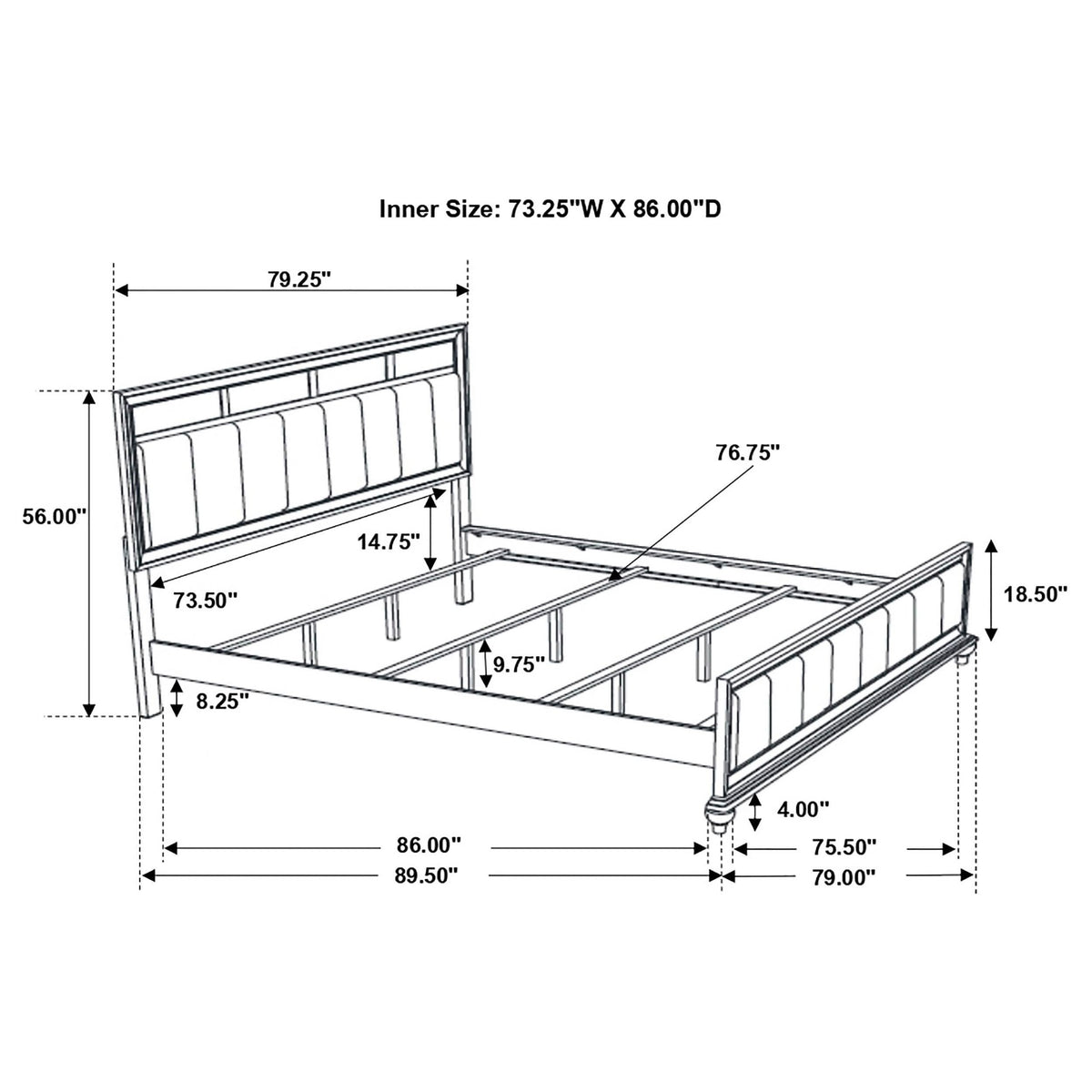 Cama California King con paneles de madera Barzini, color blanco