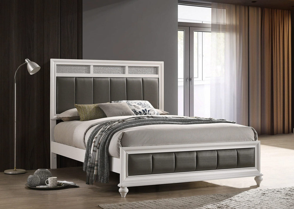 Cama Queen con paneles de madera Barzini, color blanco