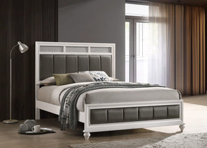 Cama Queen con paneles de madera Barzini, color blanco