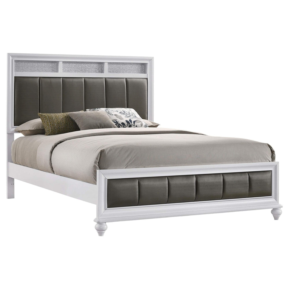 Cama Queen con paneles de madera Barzini, color blanco