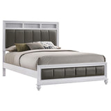 Cama Queen con paneles de madera Barzini, color blanco
