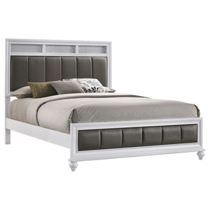 Cama Queen con paneles de madera Barzini, color blanco