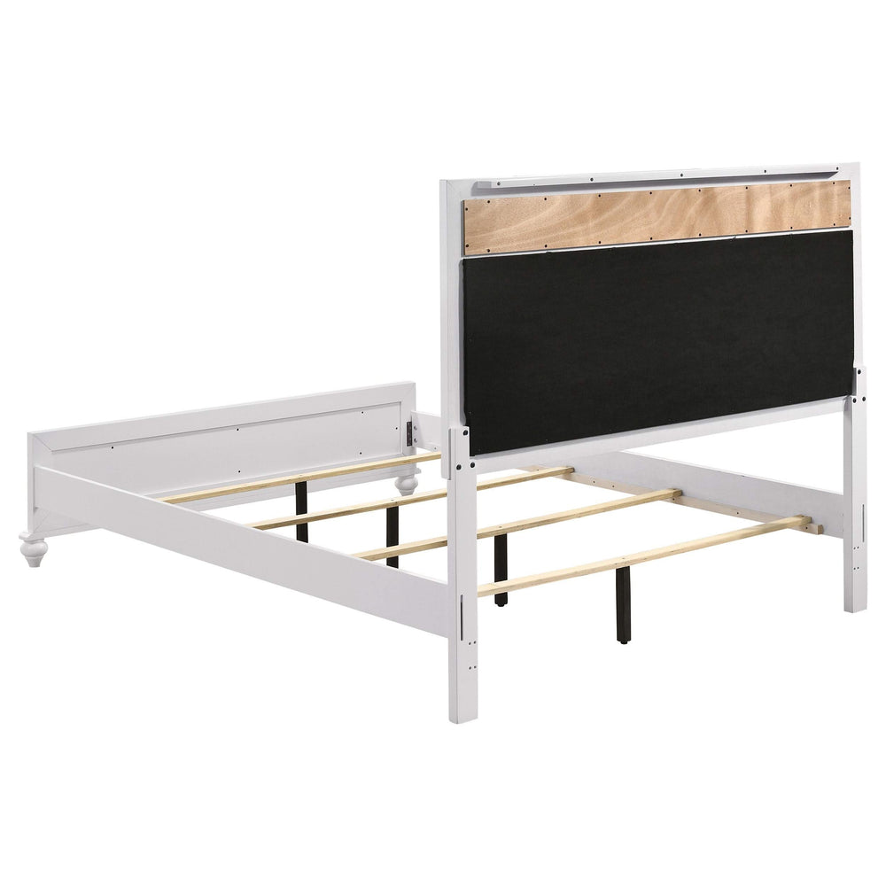 Cama Queen con paneles de madera Barzini, color blanco