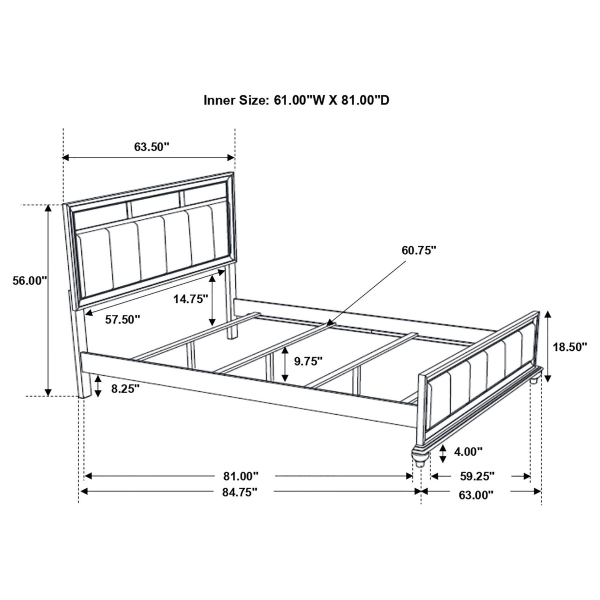 Cama Queen con paneles de madera Barzini, color blanco