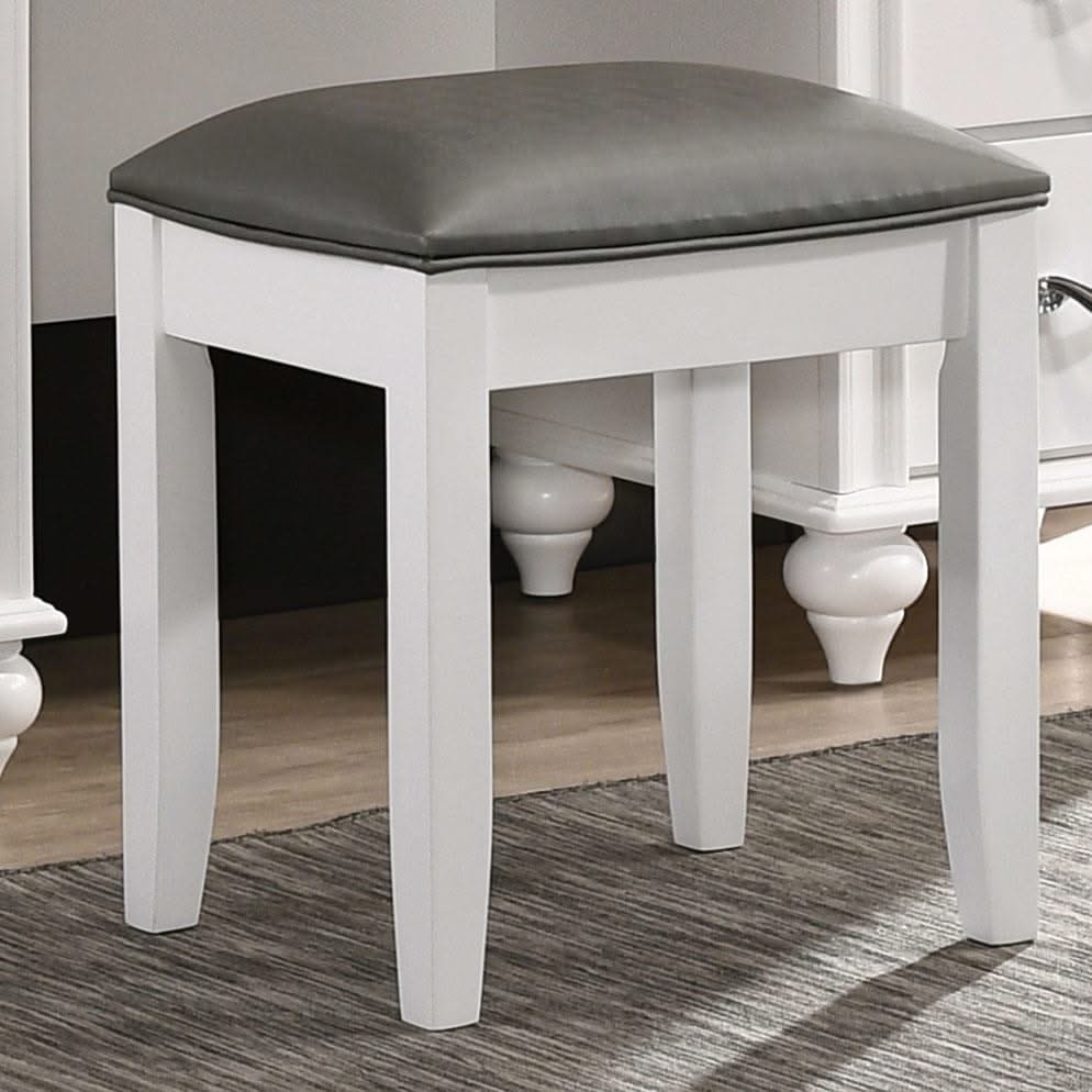 Taburete de tocador tapizado Barzini metálico y blanco