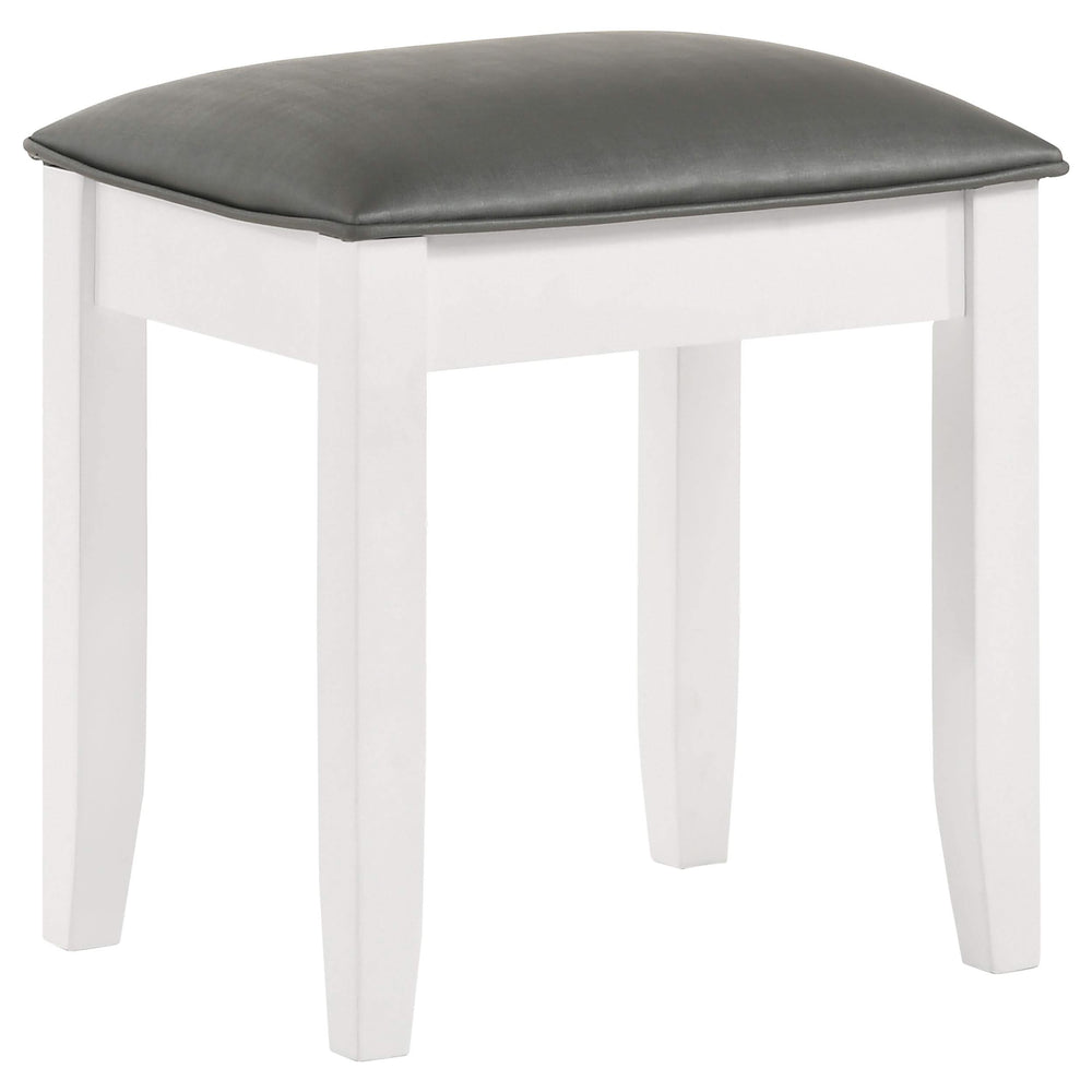 Taburete de tocador tapizado Barzini metálico y blanco