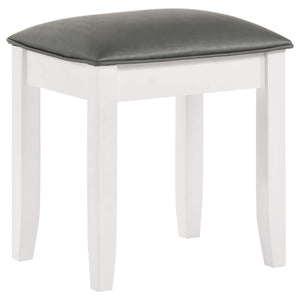 Taburete de tocador tapizado Barzini metálico y blanco