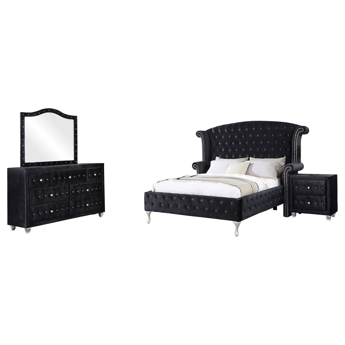 Juego de dormitorio Deanna de 4 piezas, estilo Eastern King, color negro