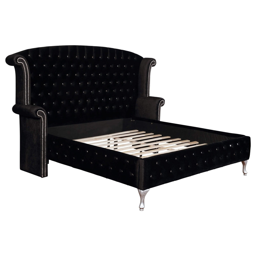 Cama King con respaldo alto tapizada Deanna, color negro