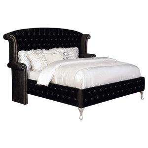 Cama King con respaldo alto tapizada Deanna, color negro