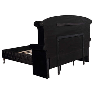 Cama King con respaldo alto tapizada Deanna, color negro