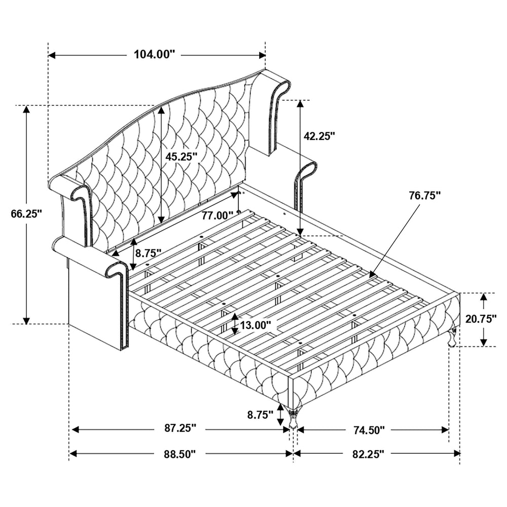 Cama King con respaldo alto tapizada Deanna, color negro