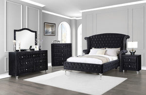 Cama King con respaldo alto tapizada Deanna, color negro