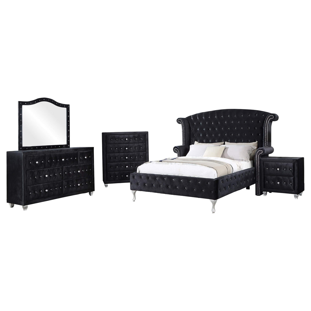 Juego de dormitorio Queen Deanna de 5 piezas, color negro