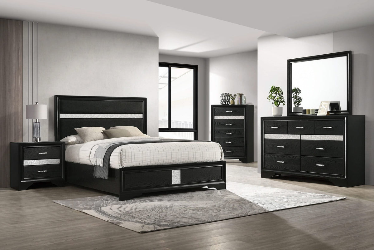Cama tapizada Miranda California King de 54 pulgadas, color negro