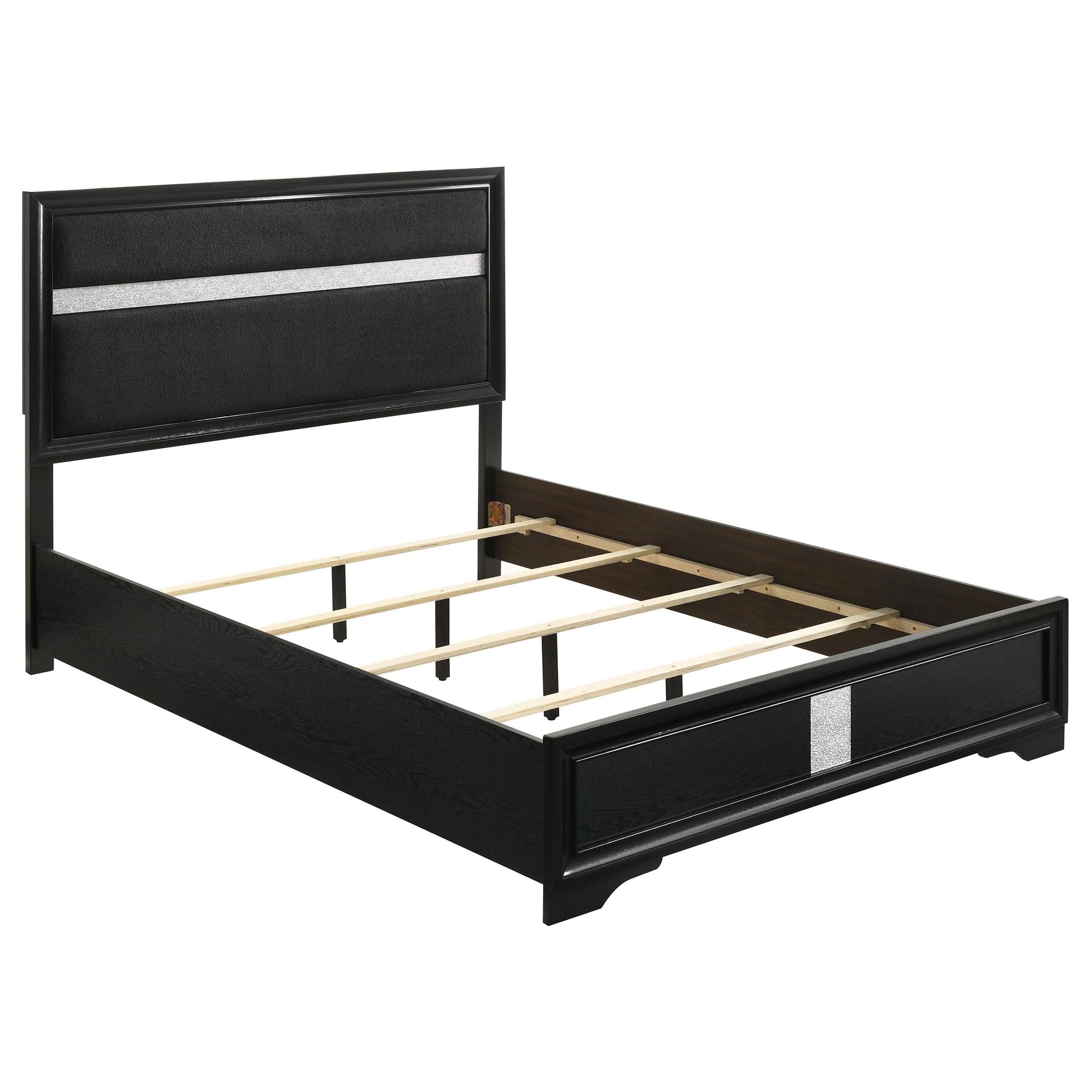 Cama Queen tapizada Miranda de 54 pulgadas, color negro