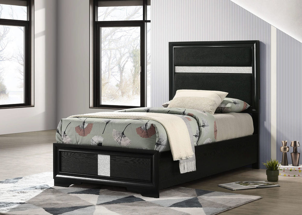 Cama individual tapizada Miranda de 54 pulgadas, color negro
