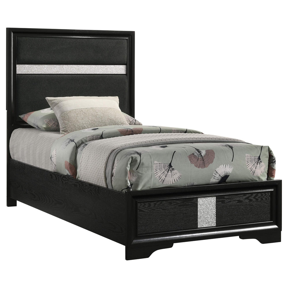 Cama individual tapizada Miranda de 54 pulgadas, color negro