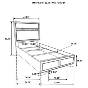 Cama individual tapizada Miranda de 54 pulgadas, color negro