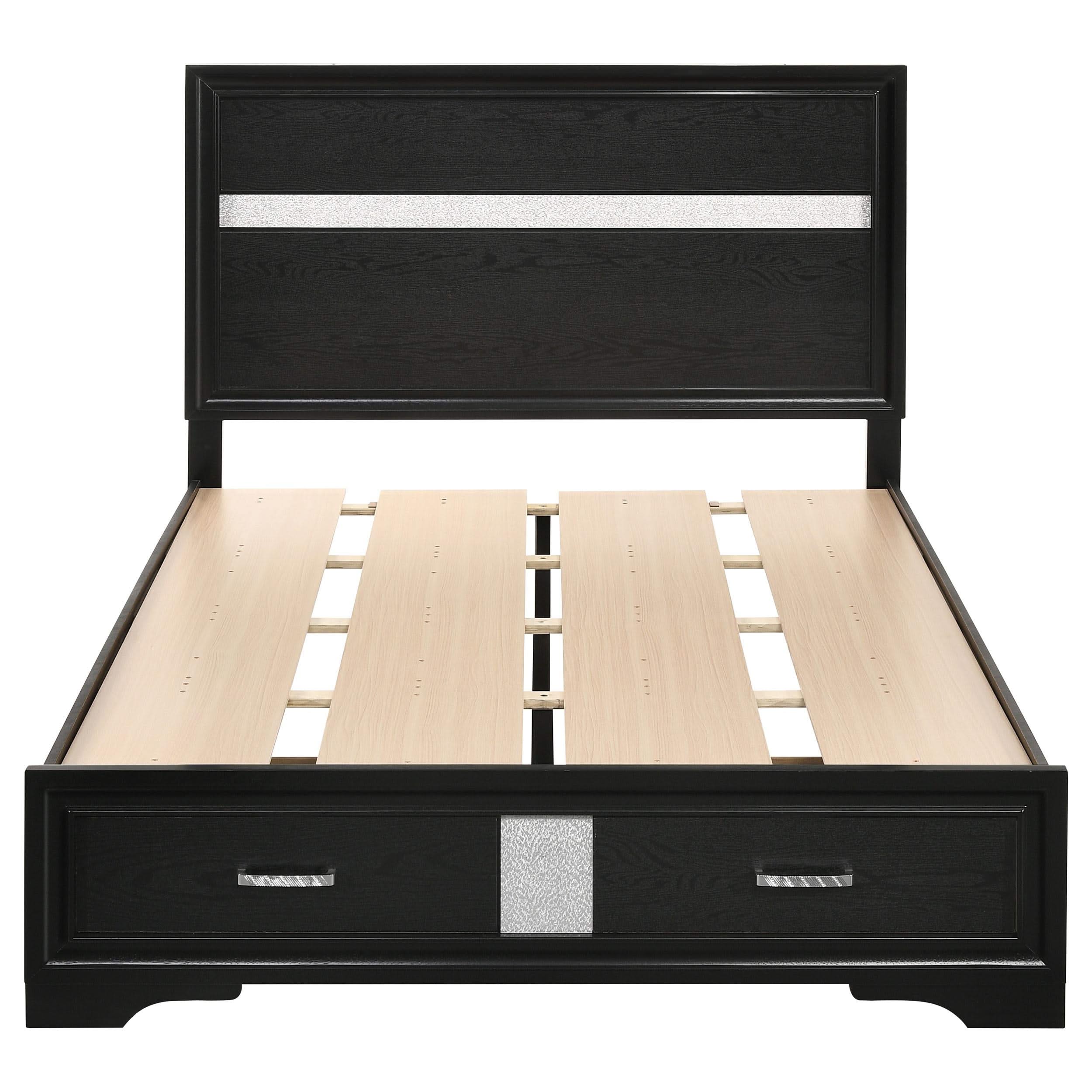 Cama Miranda de 51 pulgadas con paneles de madera y almacenamiento, color negro