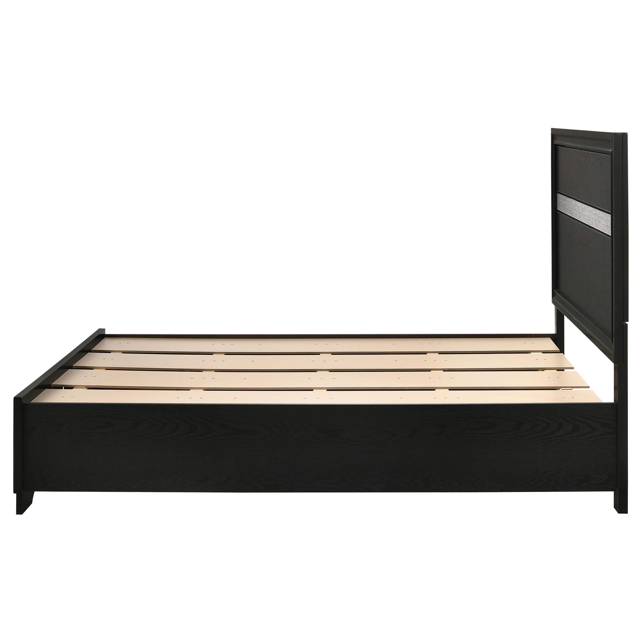 Cama Miranda de 51 pulgadas con paneles de madera y almacenamiento, color negro