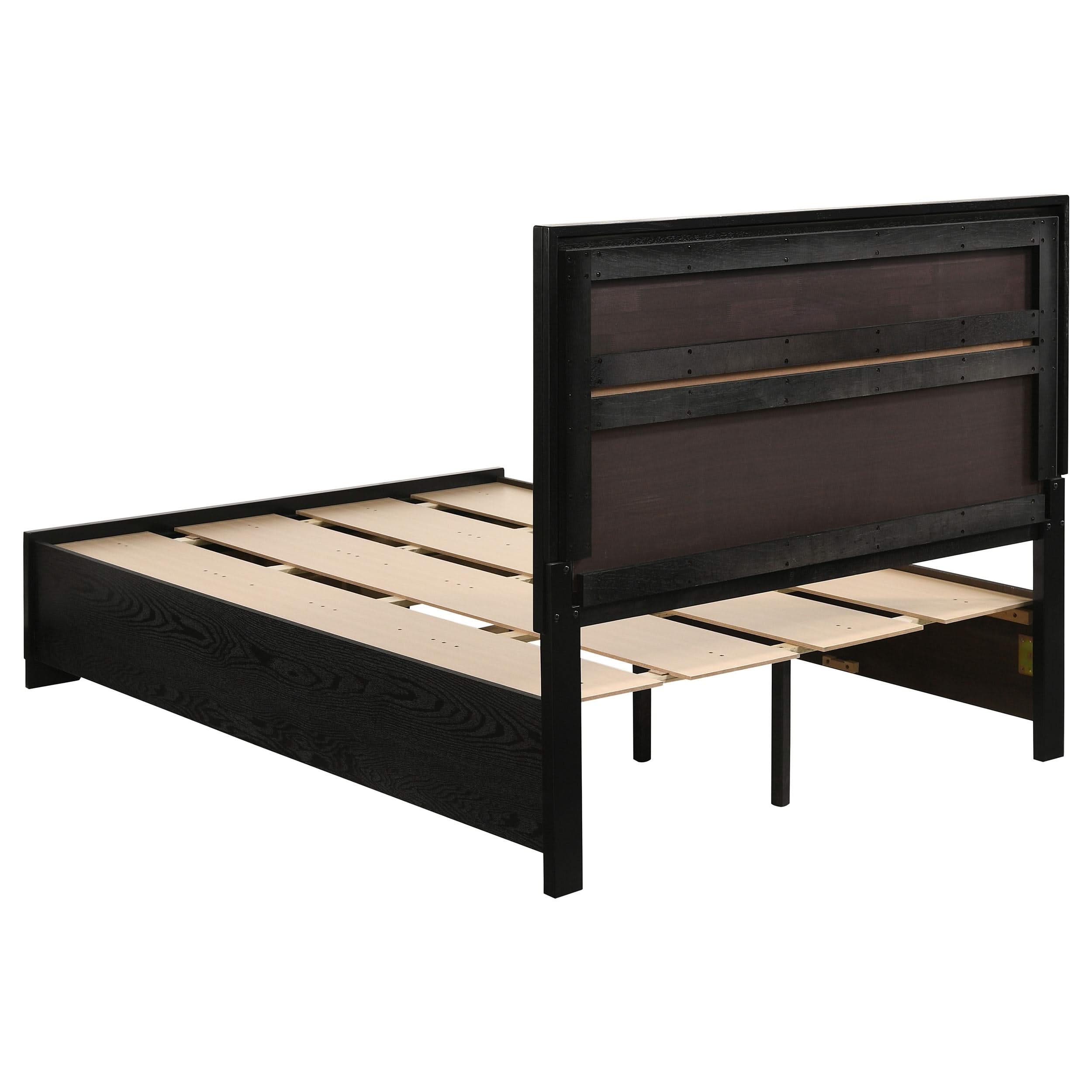 Cama Miranda de 51 pulgadas con paneles de madera y almacenamiento, color negro